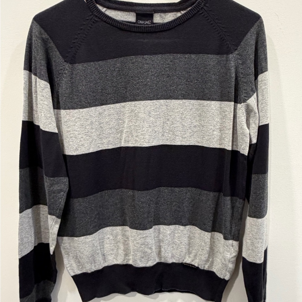 Ona Saez Men's Black & Gray Striped Crewneck Sweater Argentine fashion brand